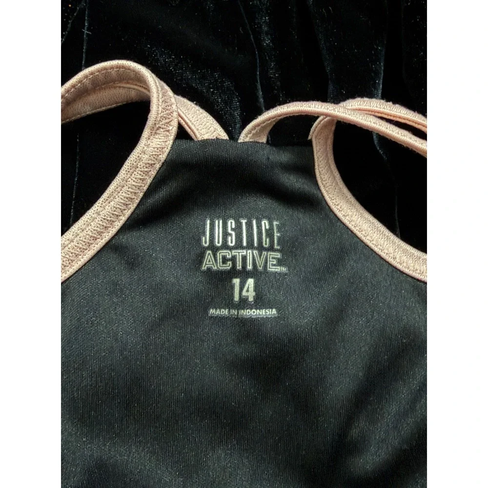 Justice Active Girls Black Velvet Floral Glitter Gymnastics Leotard Size 14